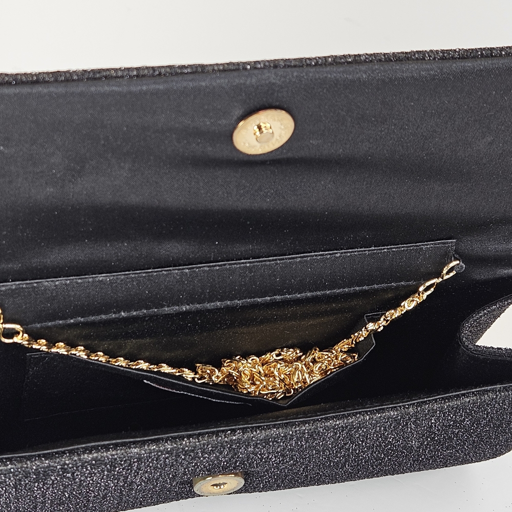 La Diva Black Glitter Evening Bag Formal Sequin Clutch Shimmery Elegant Purse - Picture 13 of 16